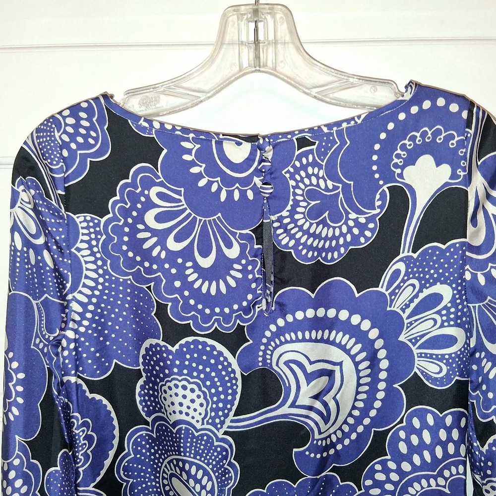 Banana Republic Women 100% Silk Long Sleeve Floral Purple White Black Dress 0P - Picture 4 of 16
